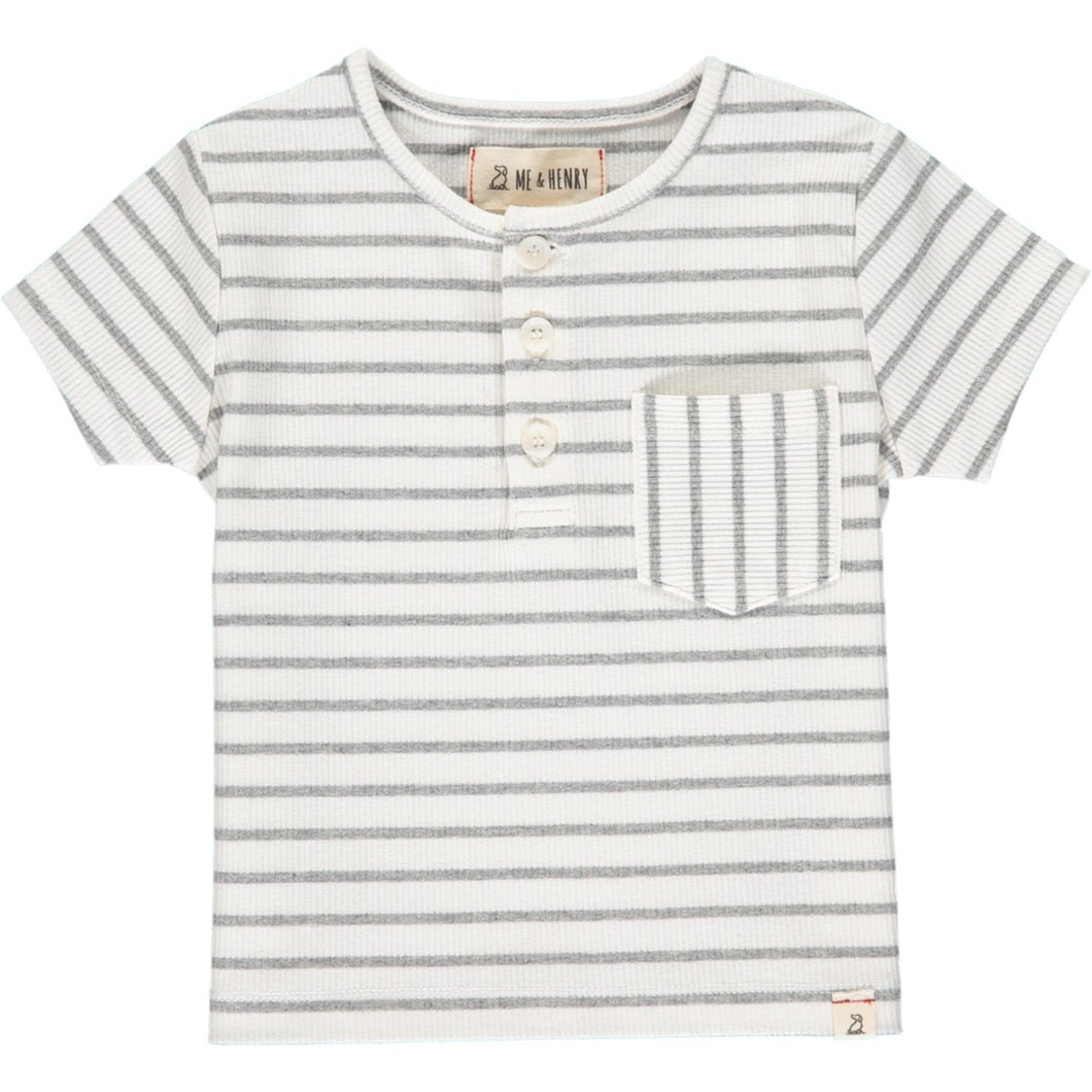 Me & Henry Dodger Henley - Grey White Ribbed Stripe