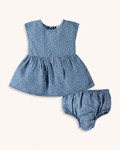 Splendid Baby Girl Dot Dress Set - Chambray - Bloom Kids Collection - Splendid